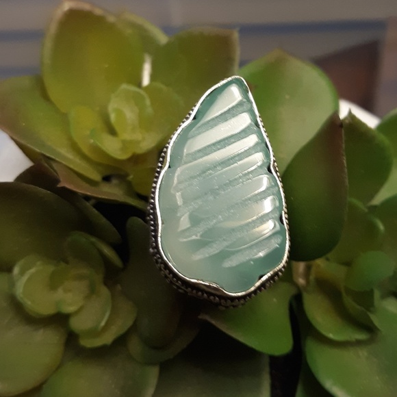 New Hand Carved Chrysoprase 925 Silver Ring. - Picture 4 of 8
